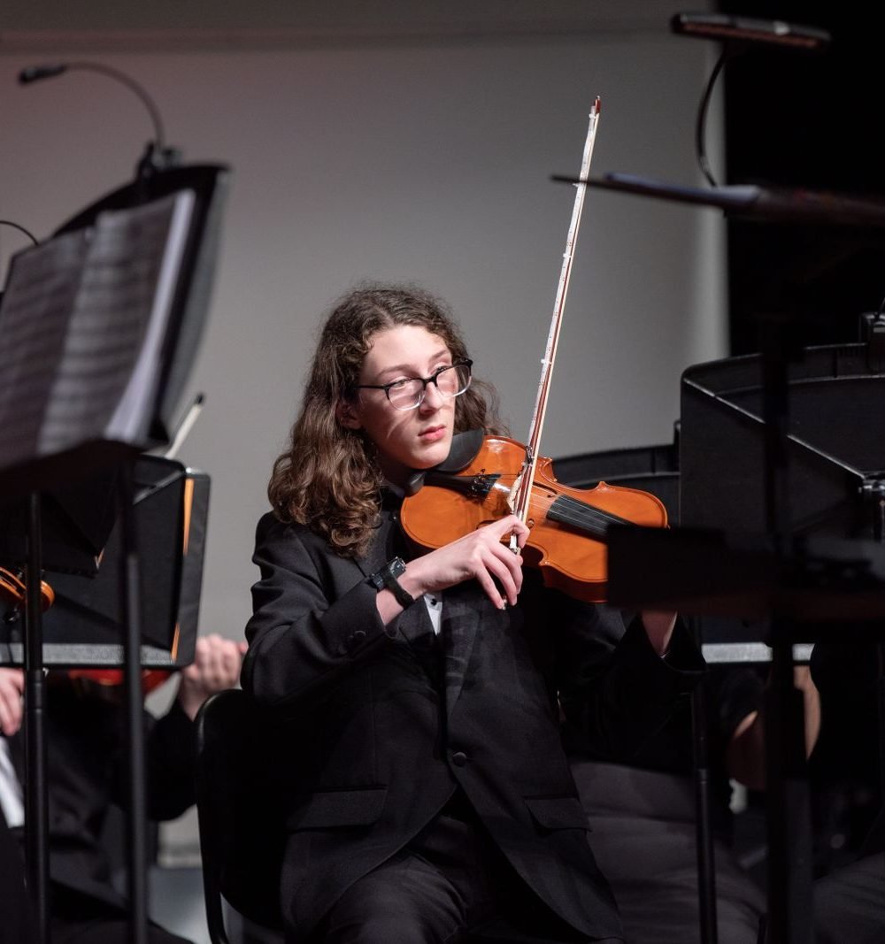 Violinista tocando em performance formal