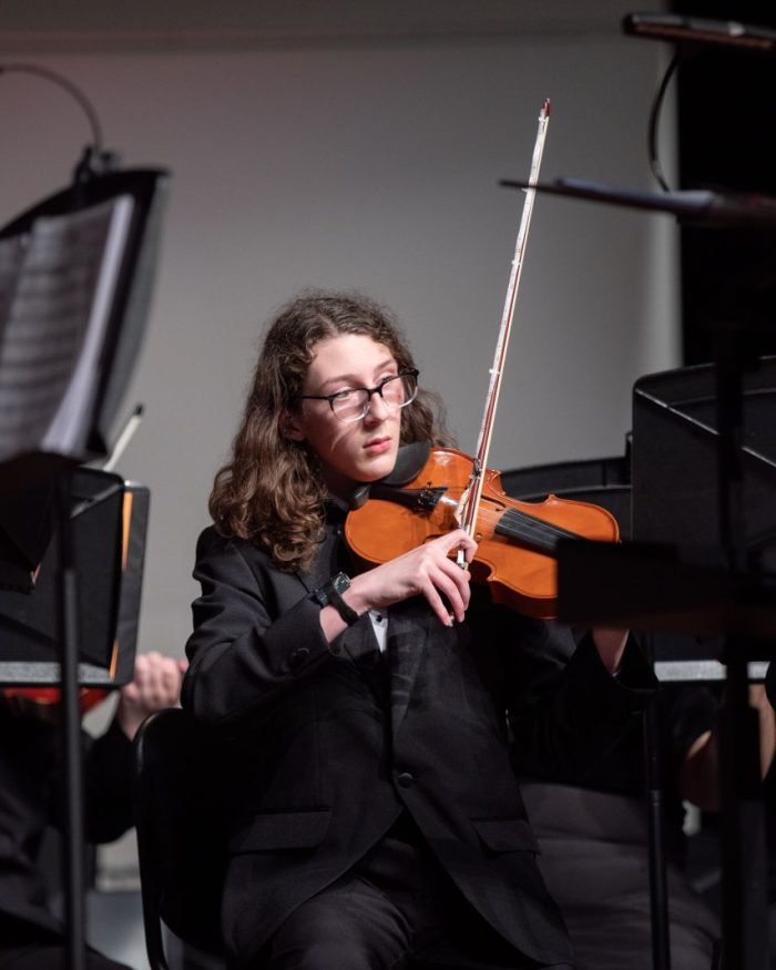 Violinista tocando em performance formal